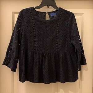 Eyelet Black Top with 3/4 Sleeves